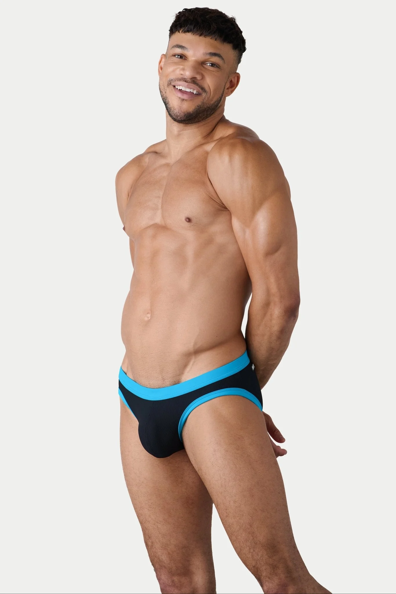 OASIS Contrast Swim Brief - Black & Aqua - Image 4