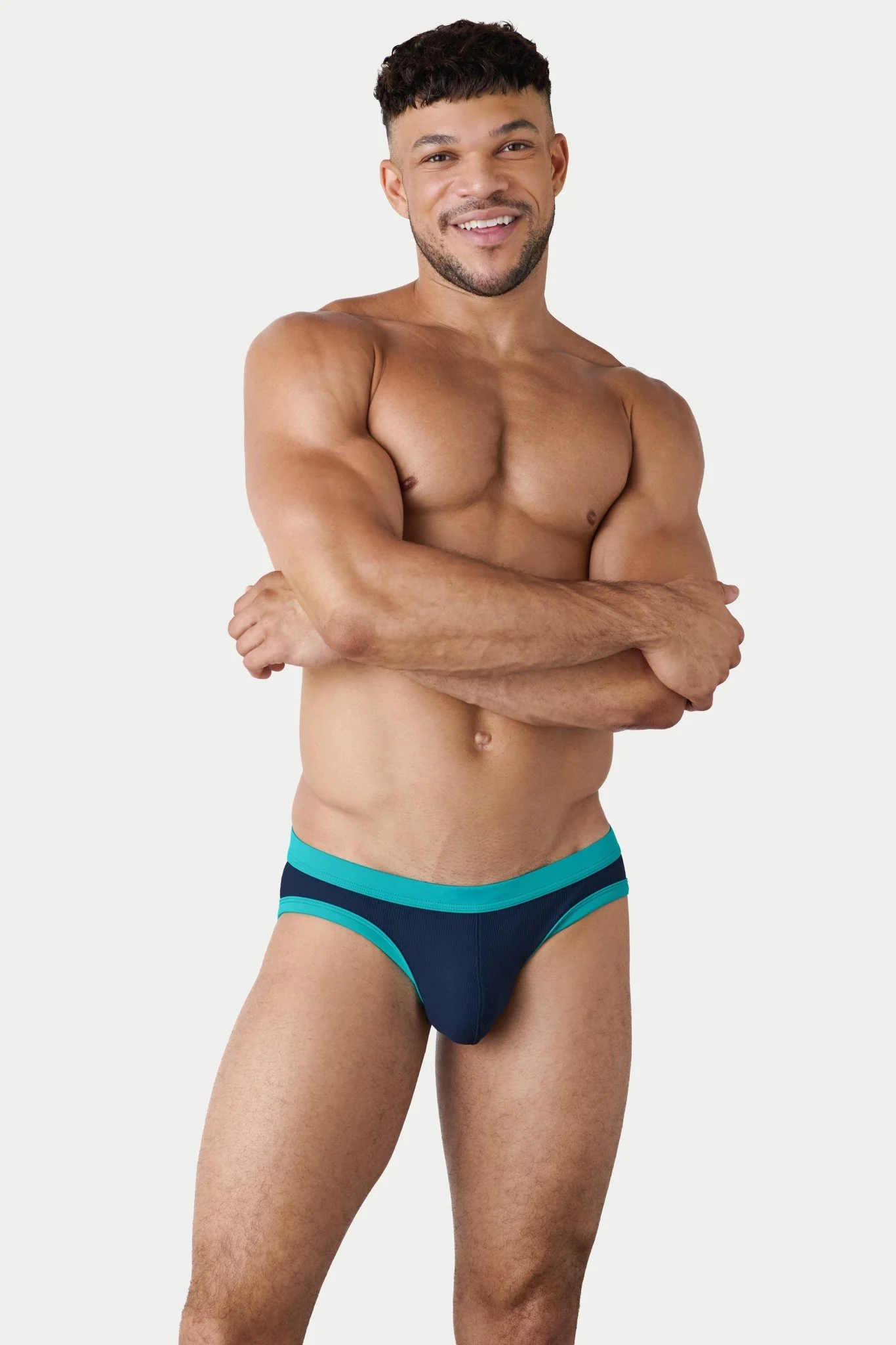 OASIS Contrast Swim Brief - Navy & Teal - Image 5